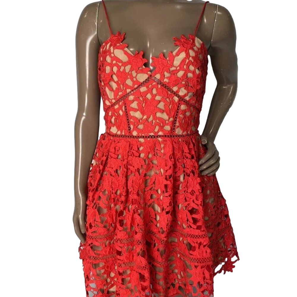 NEW SELF-PORTRAIT Women's Azaelea Lace Mini Dress Red Size 4 – Sleeveless
